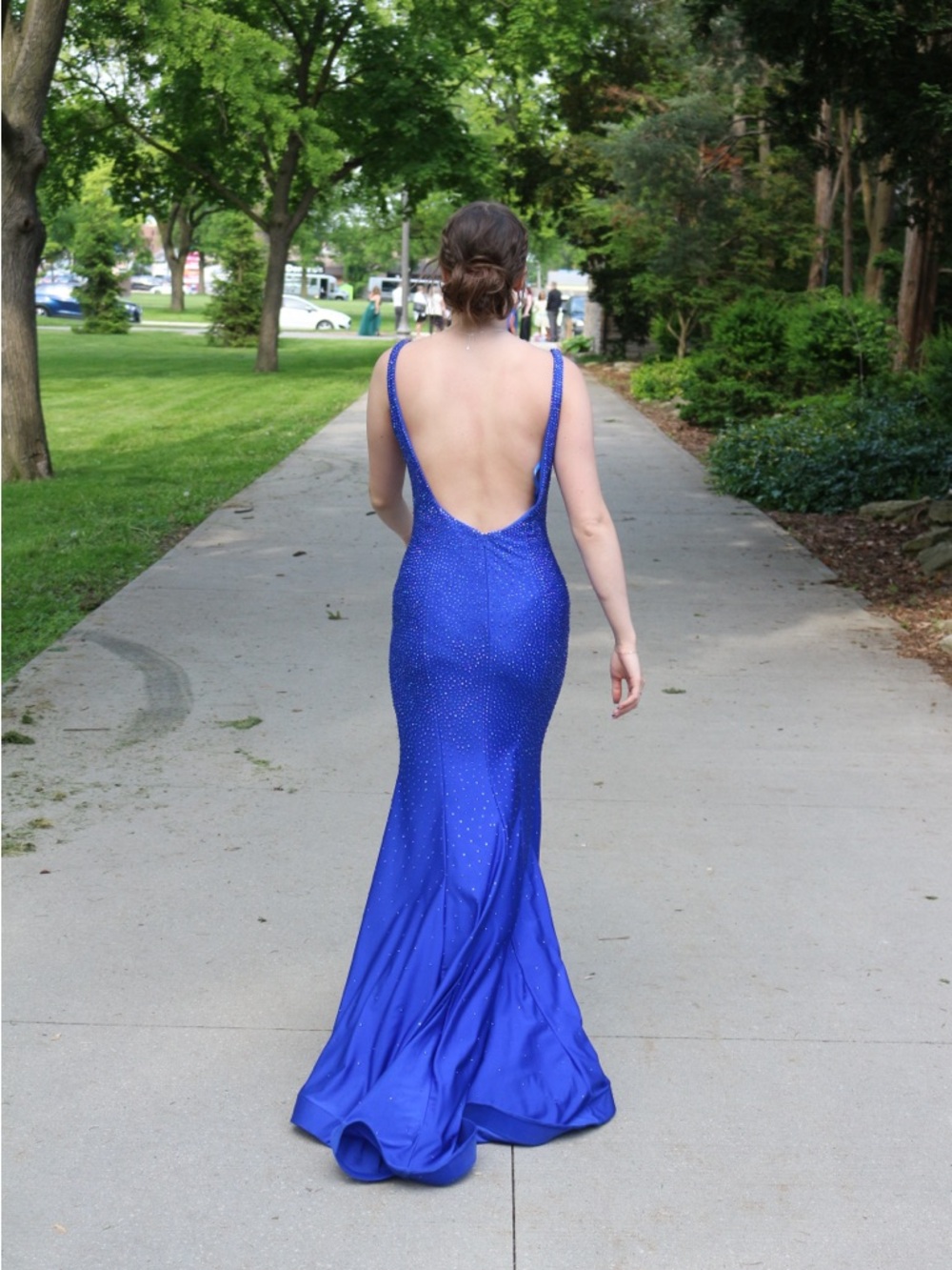 Royal Blue Sequin Backless Evening Gown